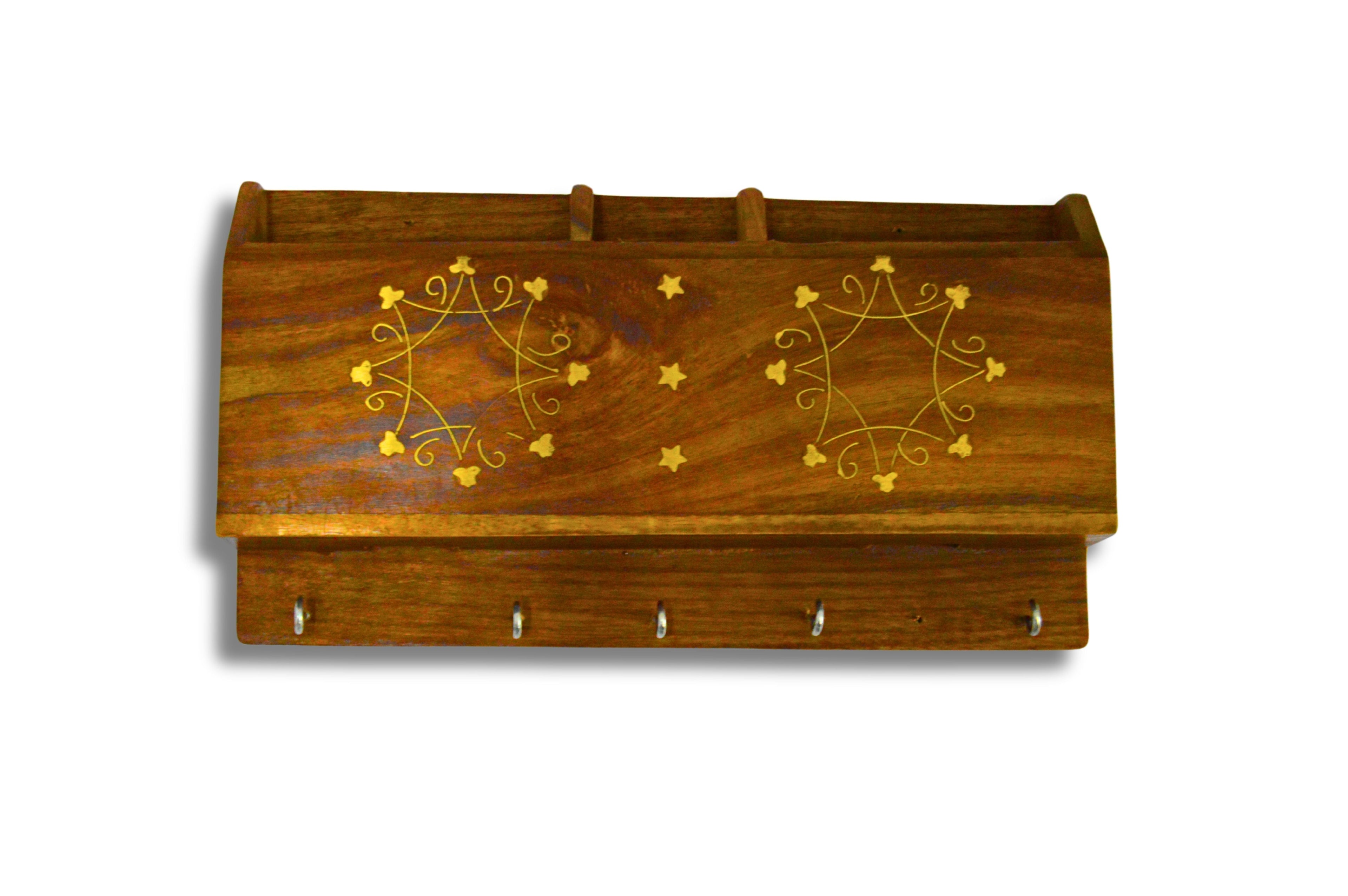 Wall Hanging Remote Stand with Key Chain Holder Having Brass Work