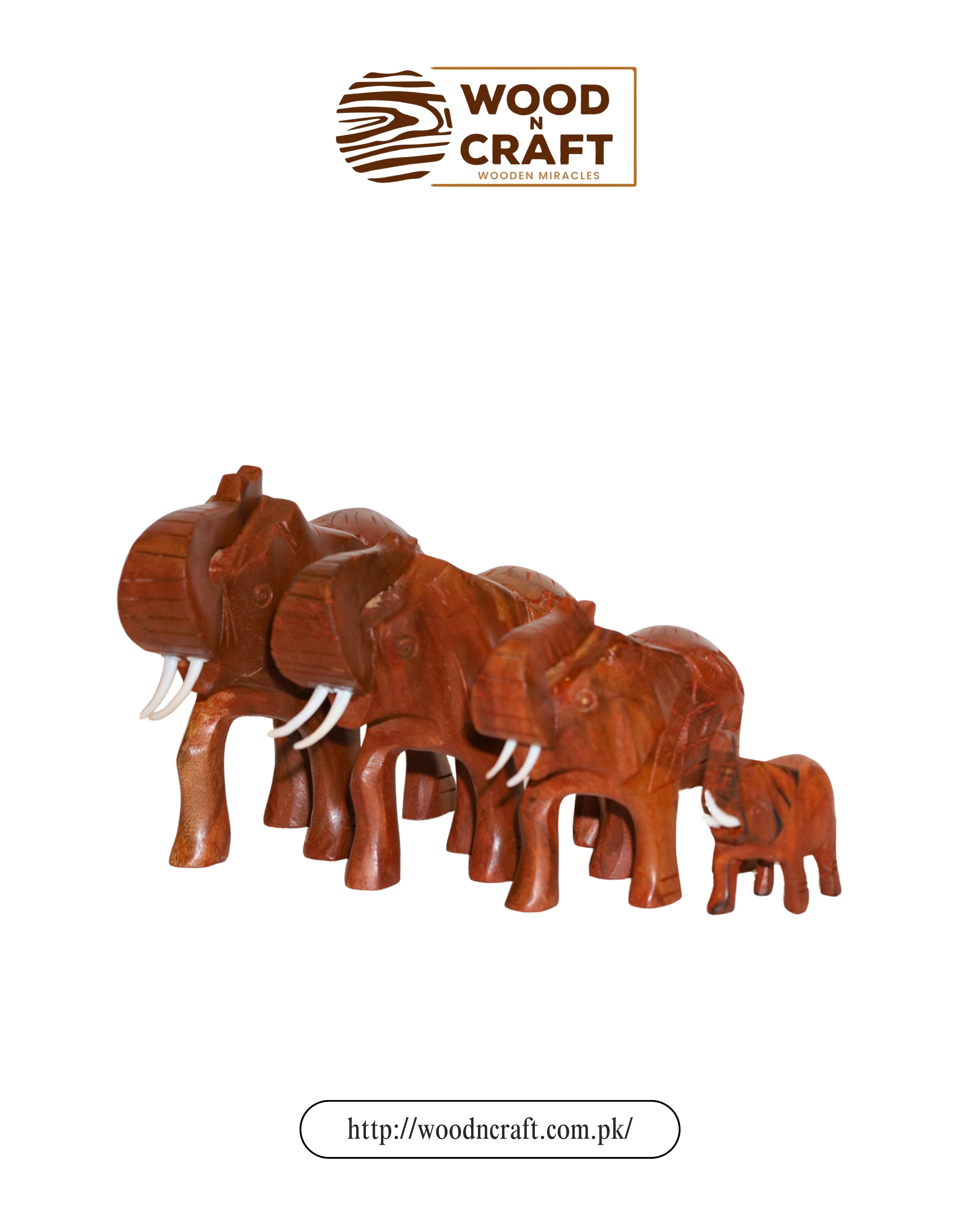 Wooden Elephant Set (4 Pieces) – Symbol of Wisdom & Prosperity