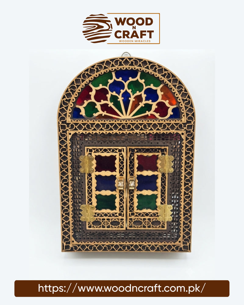 Handcrafted Wooden and Glass Wall Window Decor