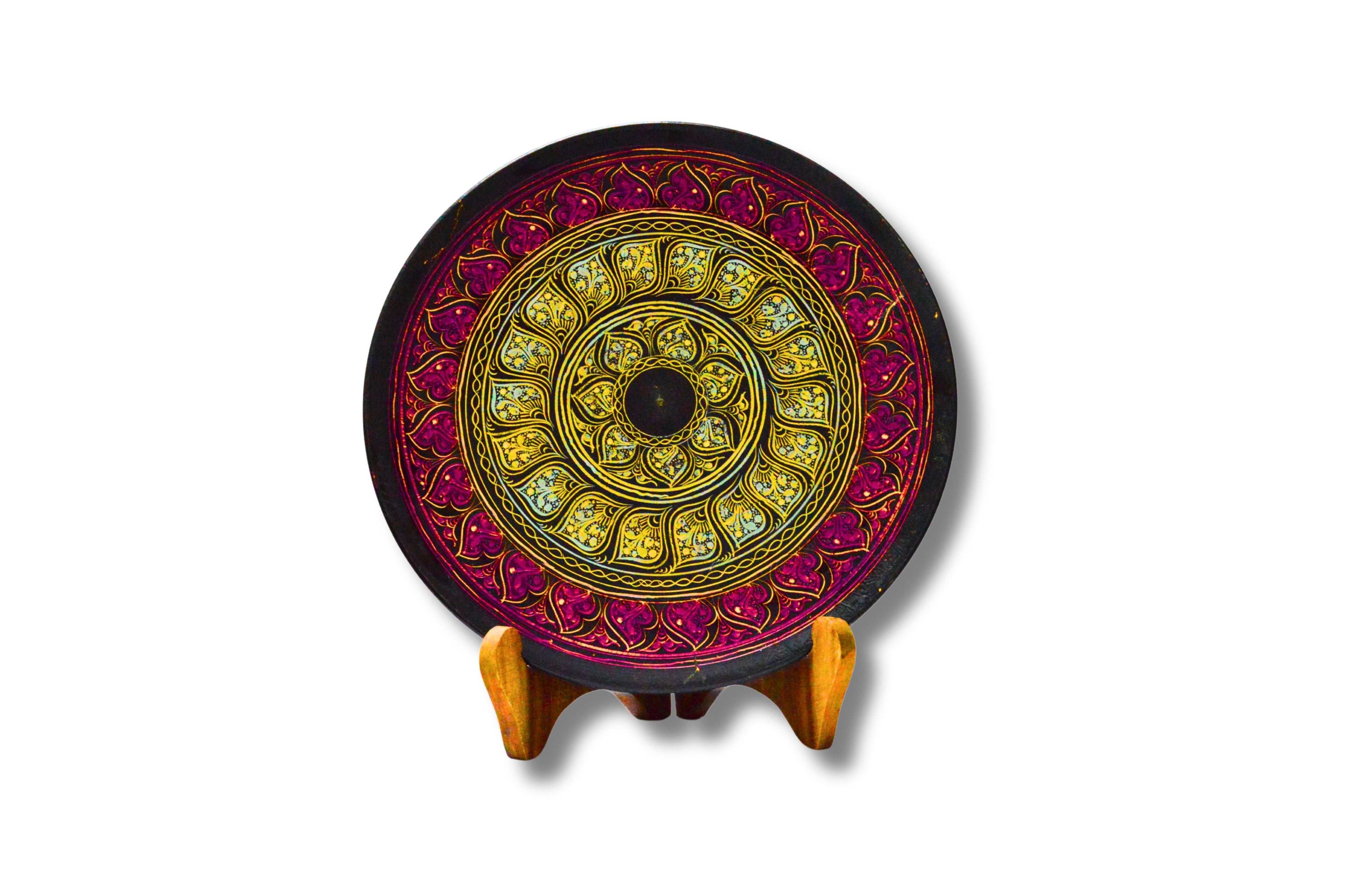 Decoration Item Plate with Stand Purple Border