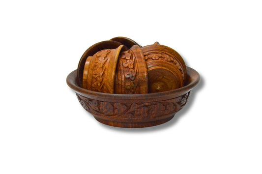 Premium Wooden Bowl Set - Carved