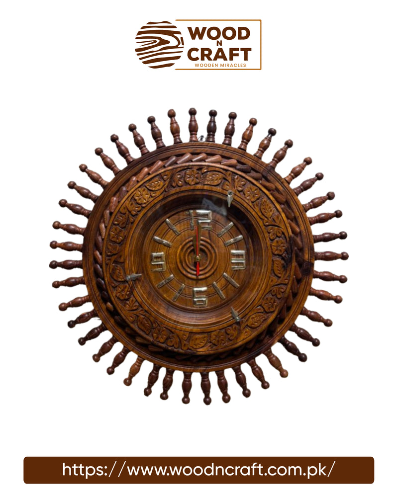 Handcrafted Carved Wooden Clock