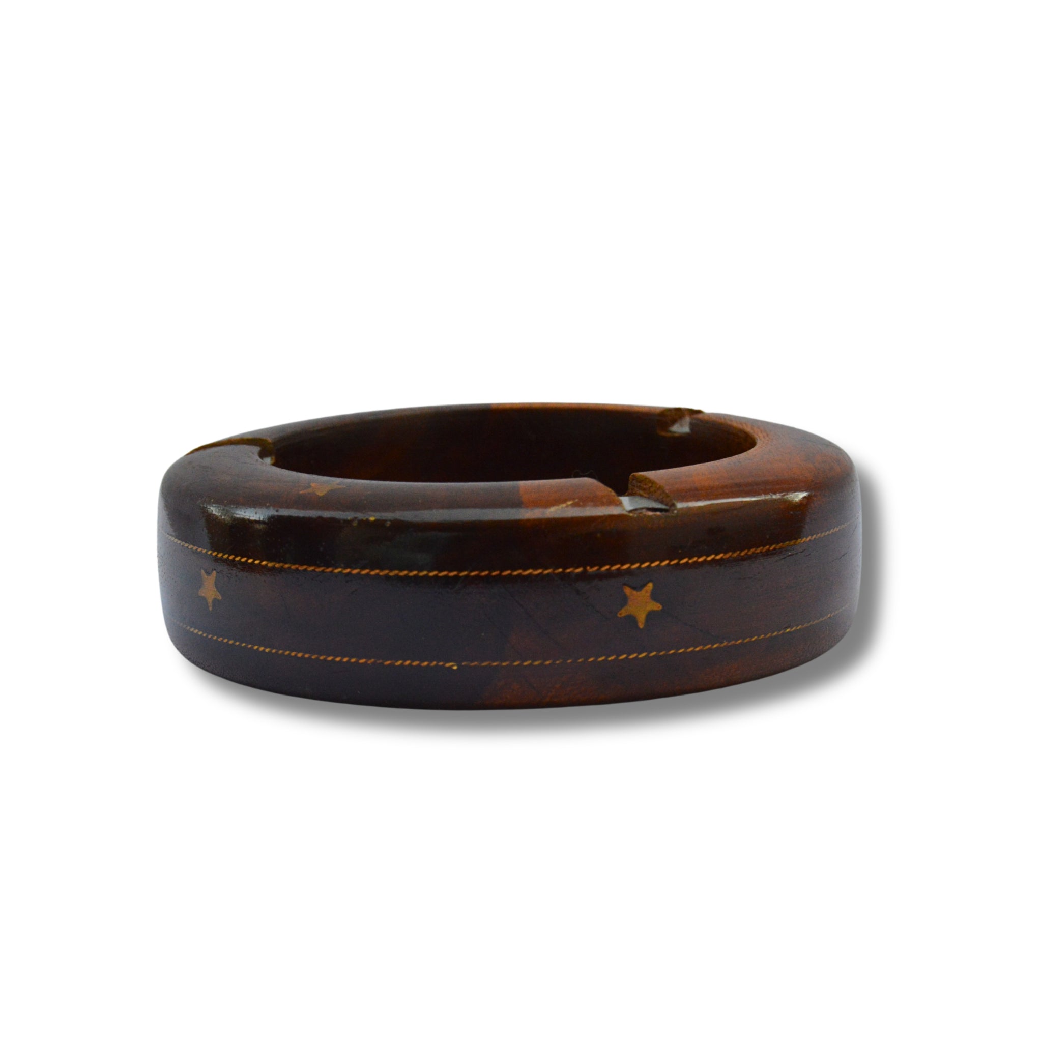 Handcrafted Wooden Ashtray with Brass Inlay – Elegant & Durable