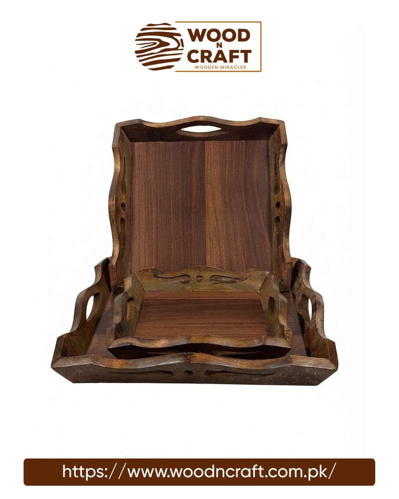 Square Shaped Wooden Tray Set