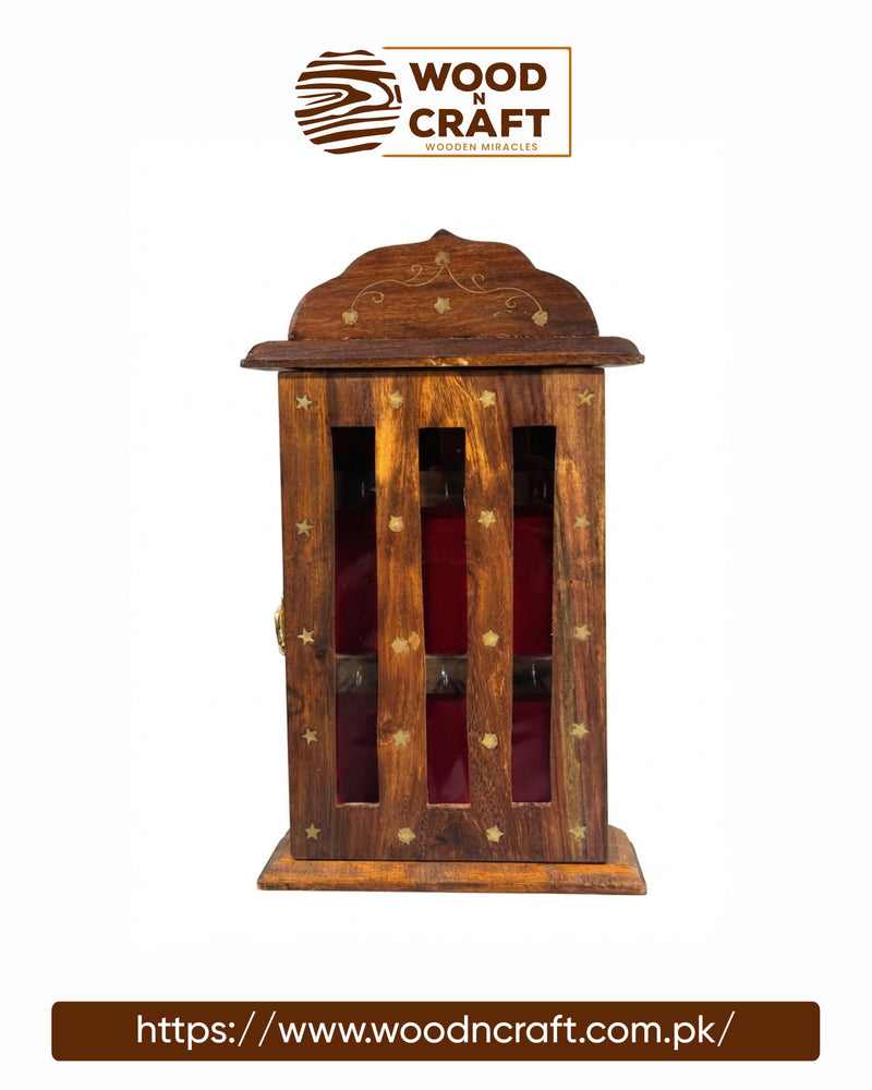 Handcrafted Wooden Brass-Inlaid Key Cabinet